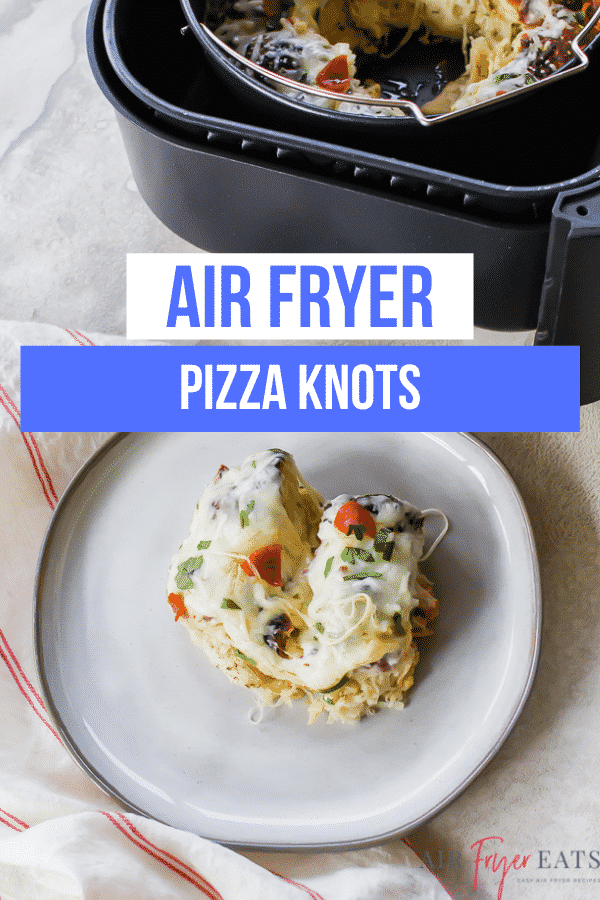 For a fun twist on pizza, try making Air Fryer Garlic Knot Pizza. Refrigerated biscuits are stuffed with pizza toppings and baked together with extra cheese for a kid friendly, crowd pleasing dish. #airfryerpiza via @vegetarianmamma