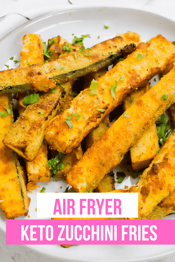 Lightly breaded with a grain free, low carb coating, Air Fryer Keto Zucchini fries are side dish or snack that you'll fall in love with. #keto #zucchini via @vegetarianmamma