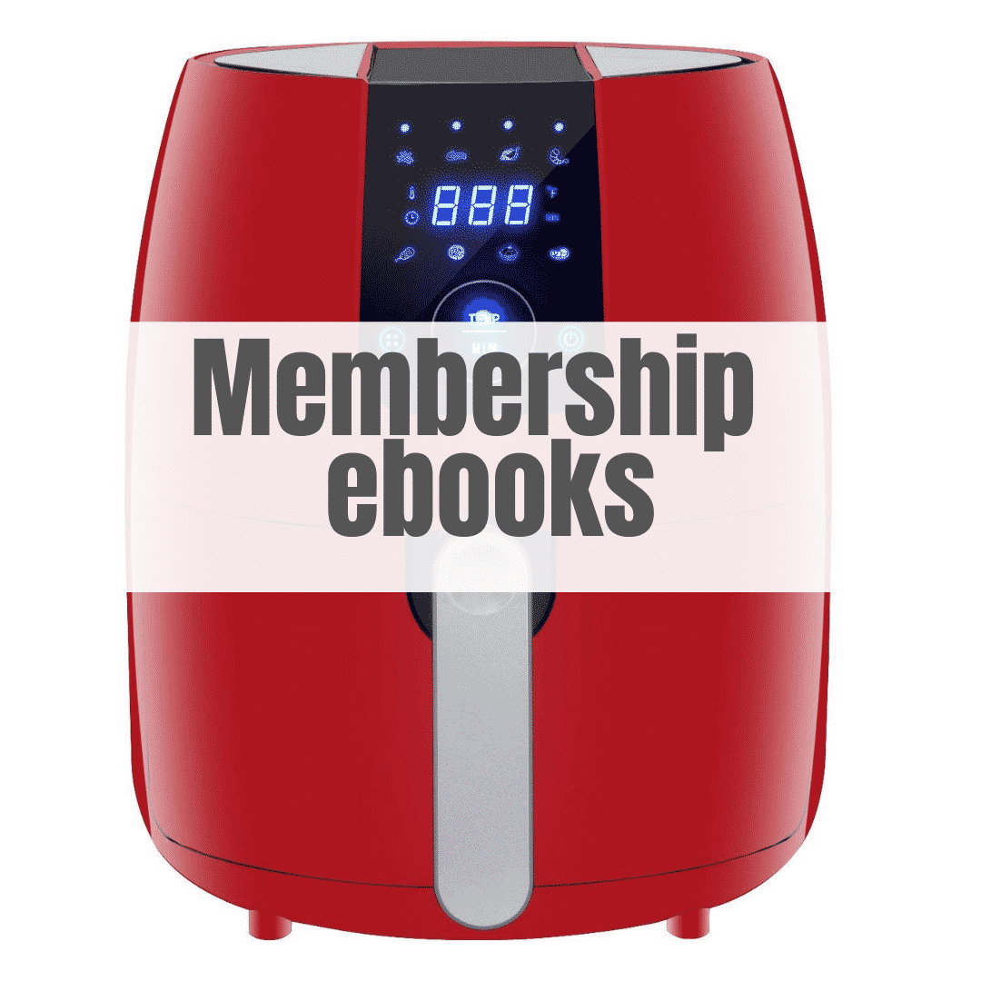 red air fryer with words membership ebooks
