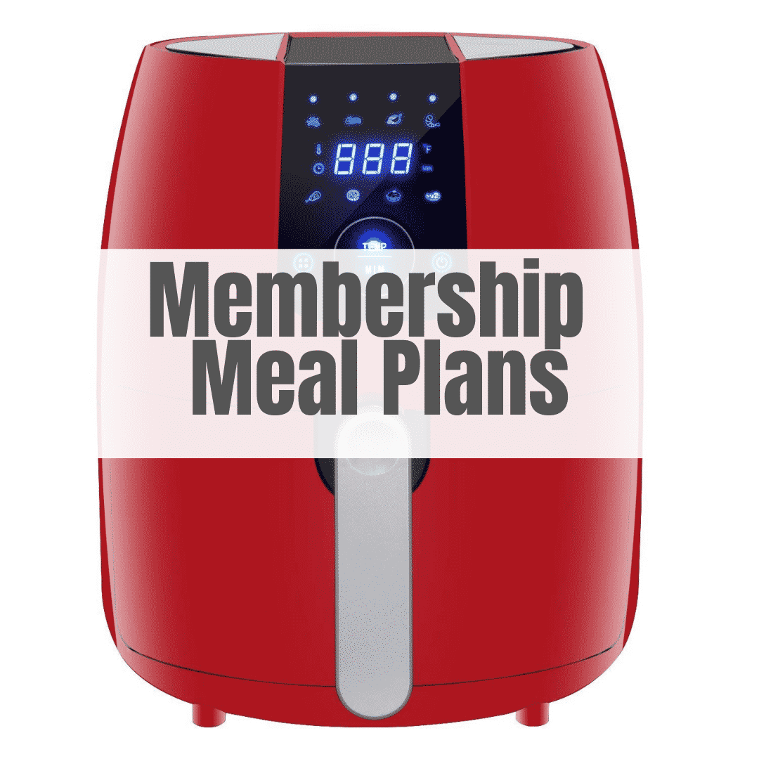 red air fryer with words membership meal plans