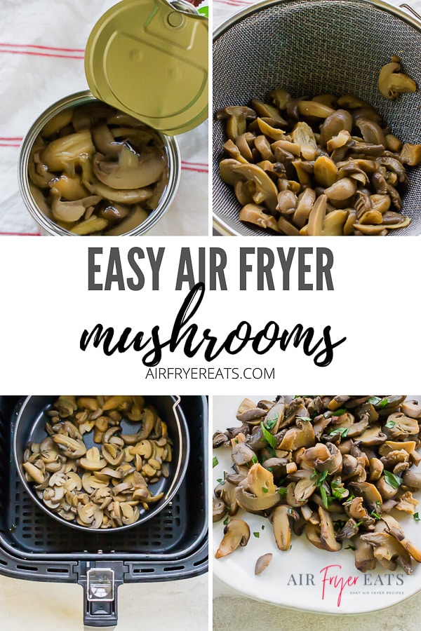 Air Fryer canned mushrooms are super easy and a great dish to make from a pantry staple. Learn how to take a can of mushrooms to side dish perfection. #airfryermushrooms #airfryer #mushrooms via @vegetarianmamma