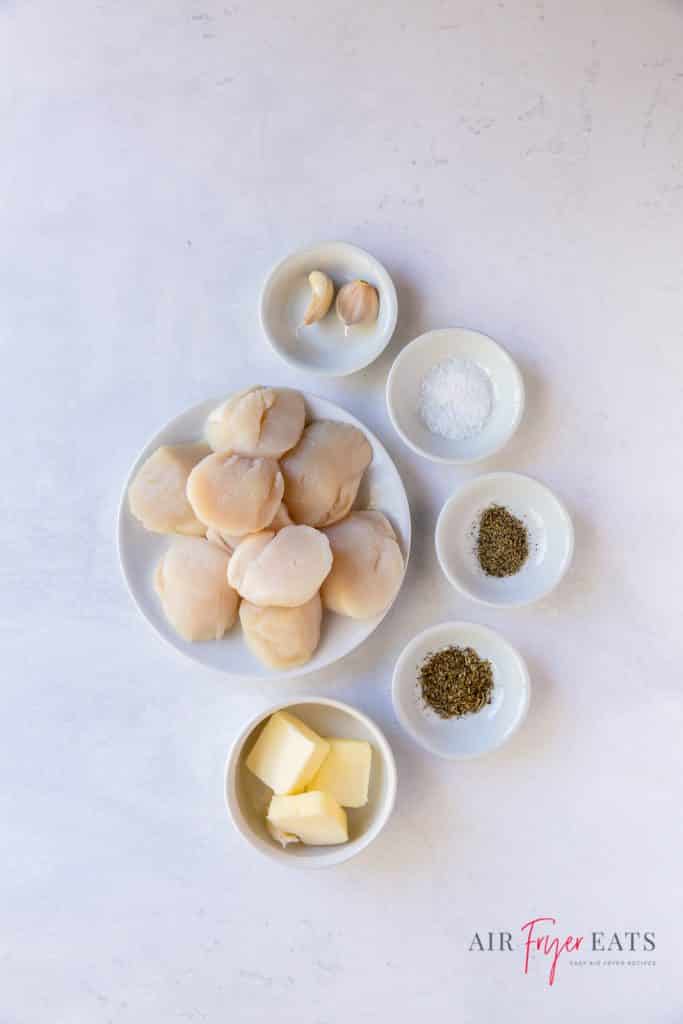 top down view of the ingredients needed to make air fryer scallops