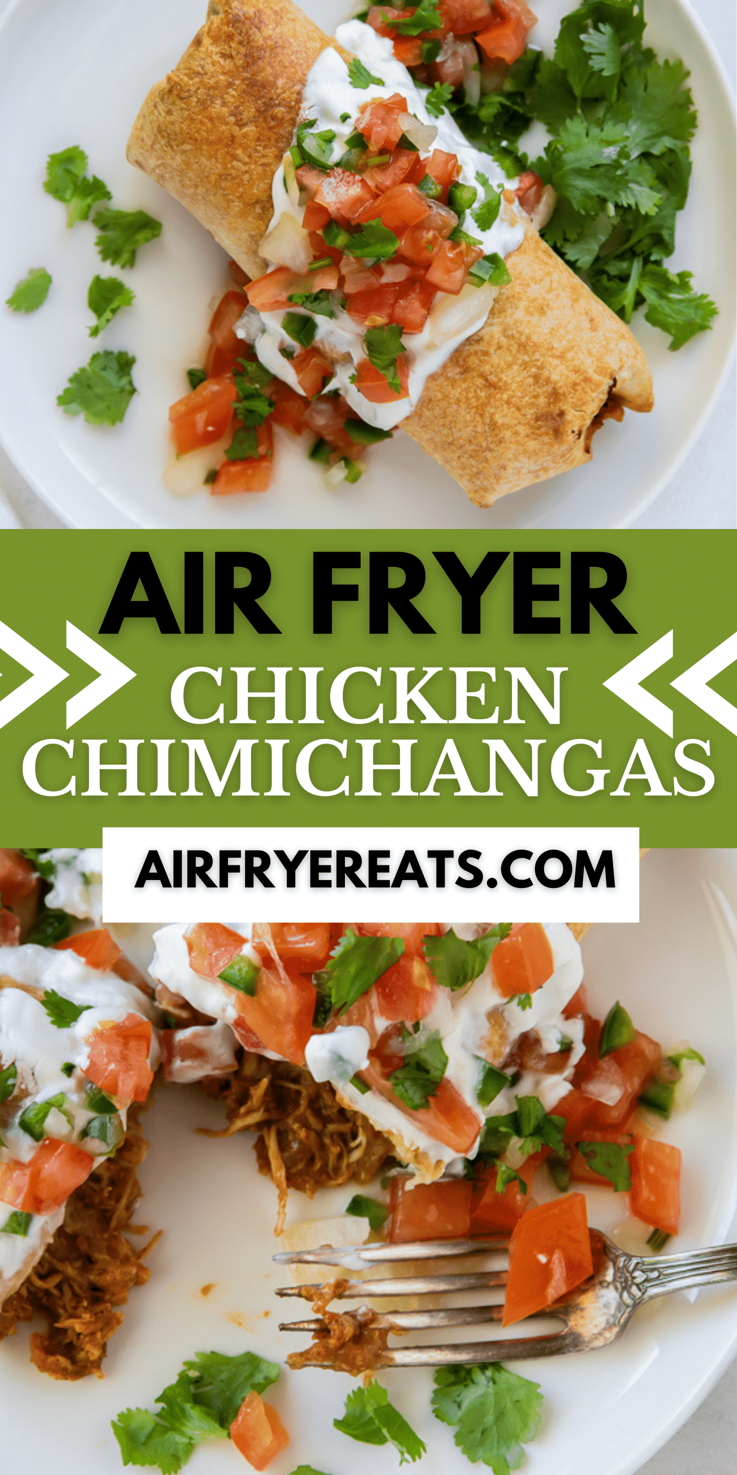 Air Fryer Chicken Chimichangas are stuffed full of Mexican inspired ingredients and crispy after air frying. No need for take out, just take out your air fryer. #Airfryer #mexican #texmex via @vegetarianmamma