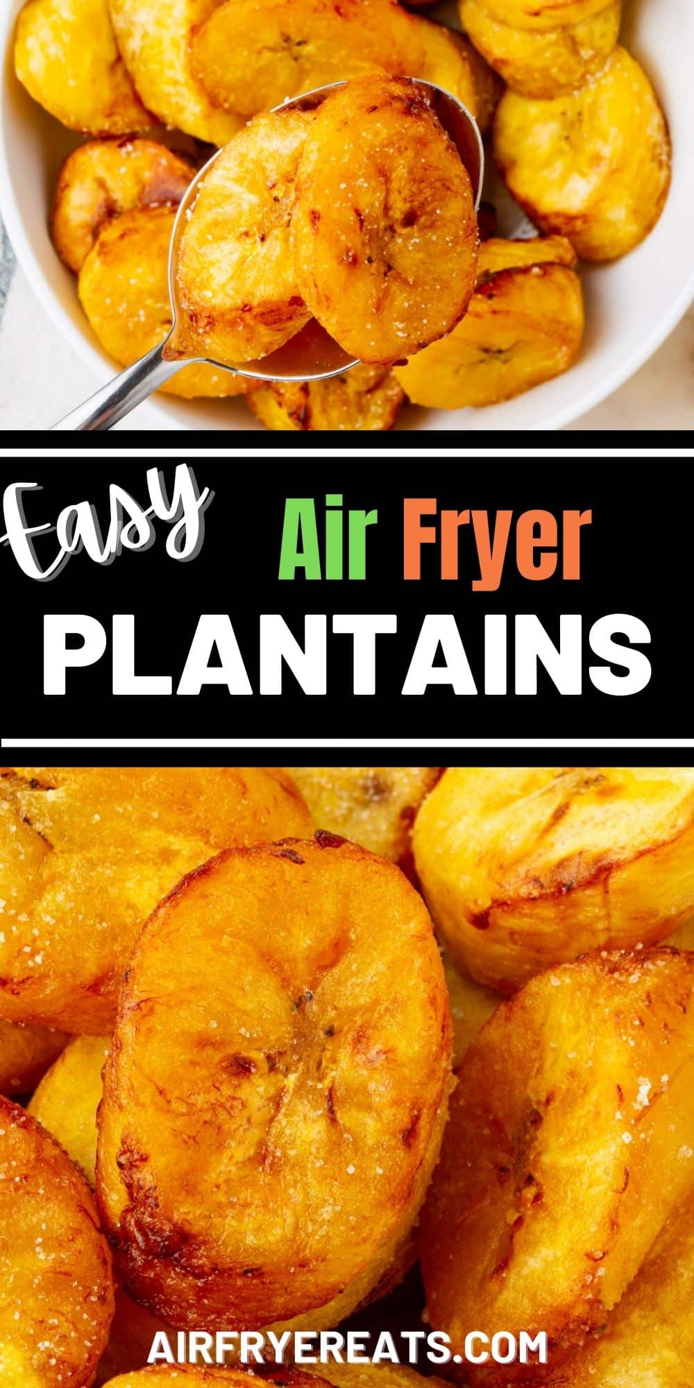 photo collage of air fryer plantain photos with text overlay