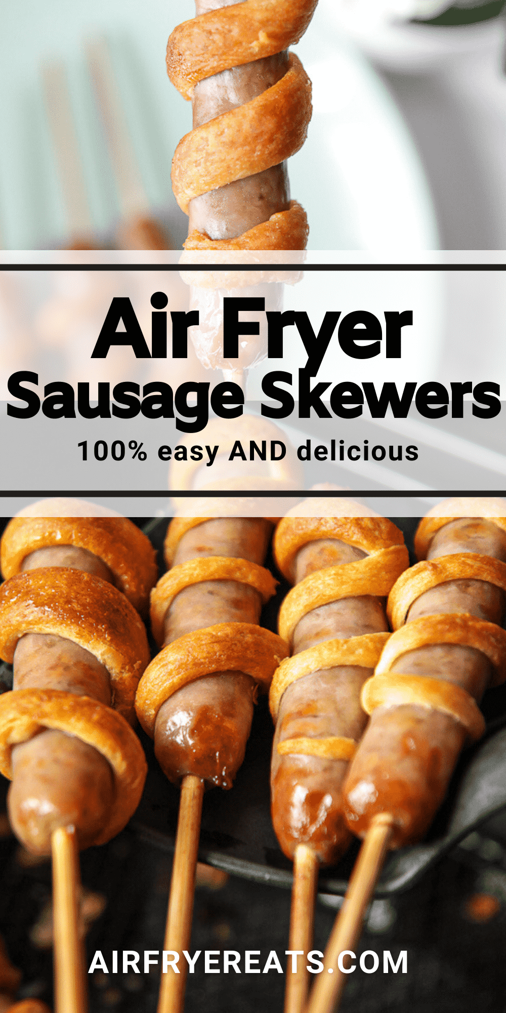 Air Fryer Sausage Skewers are a simple to make breakfast recipe that everyone will love. #breakfast #airfryersausage via @vegetarianmamma