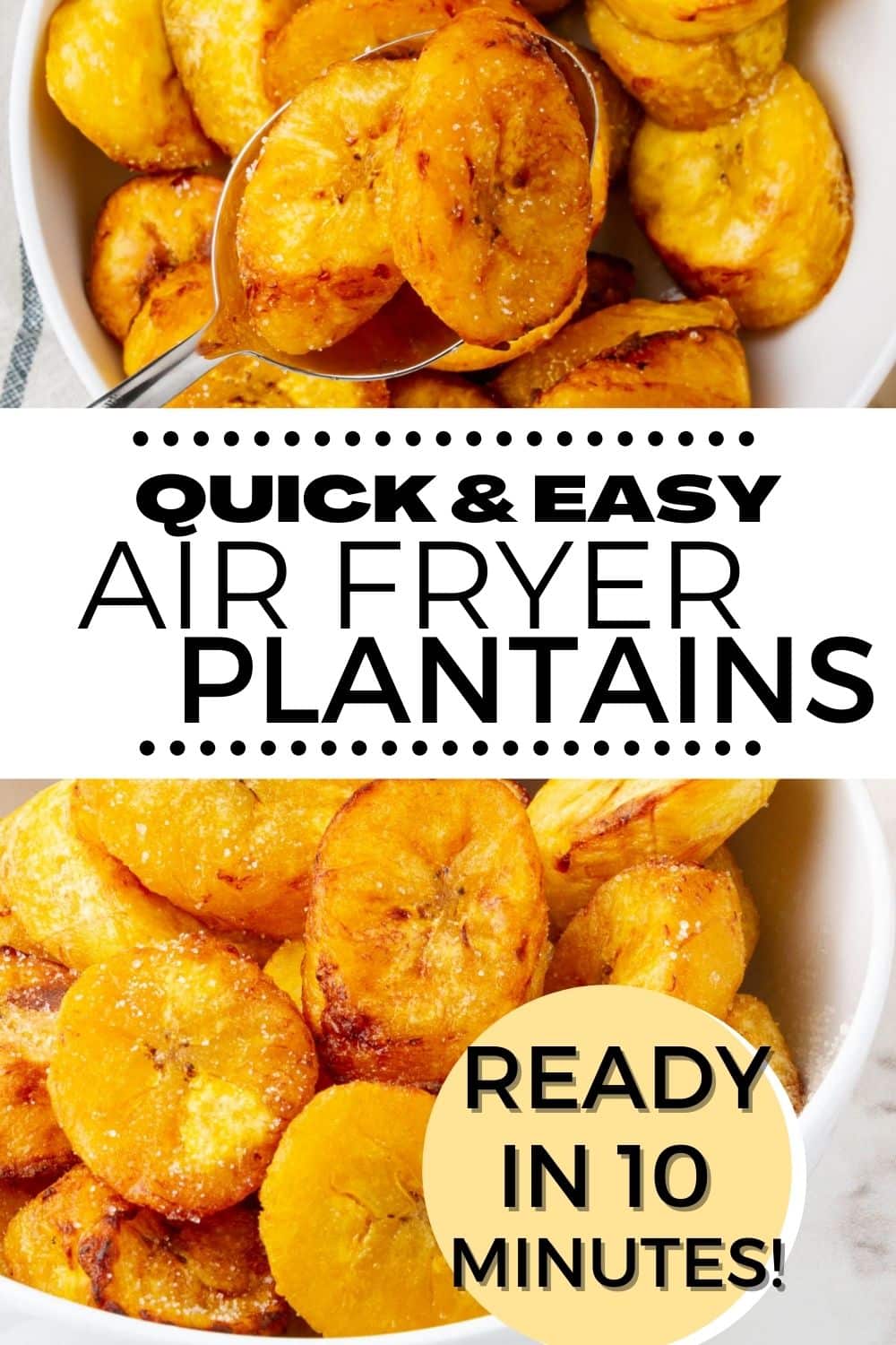 Sweet, ripe, plantains cook up quickly and easily in the air fryer to be crispy on the outside, tender on the inside, and delicious as a snack or side dish. #airfryer #plantains via @vegetarianmamma