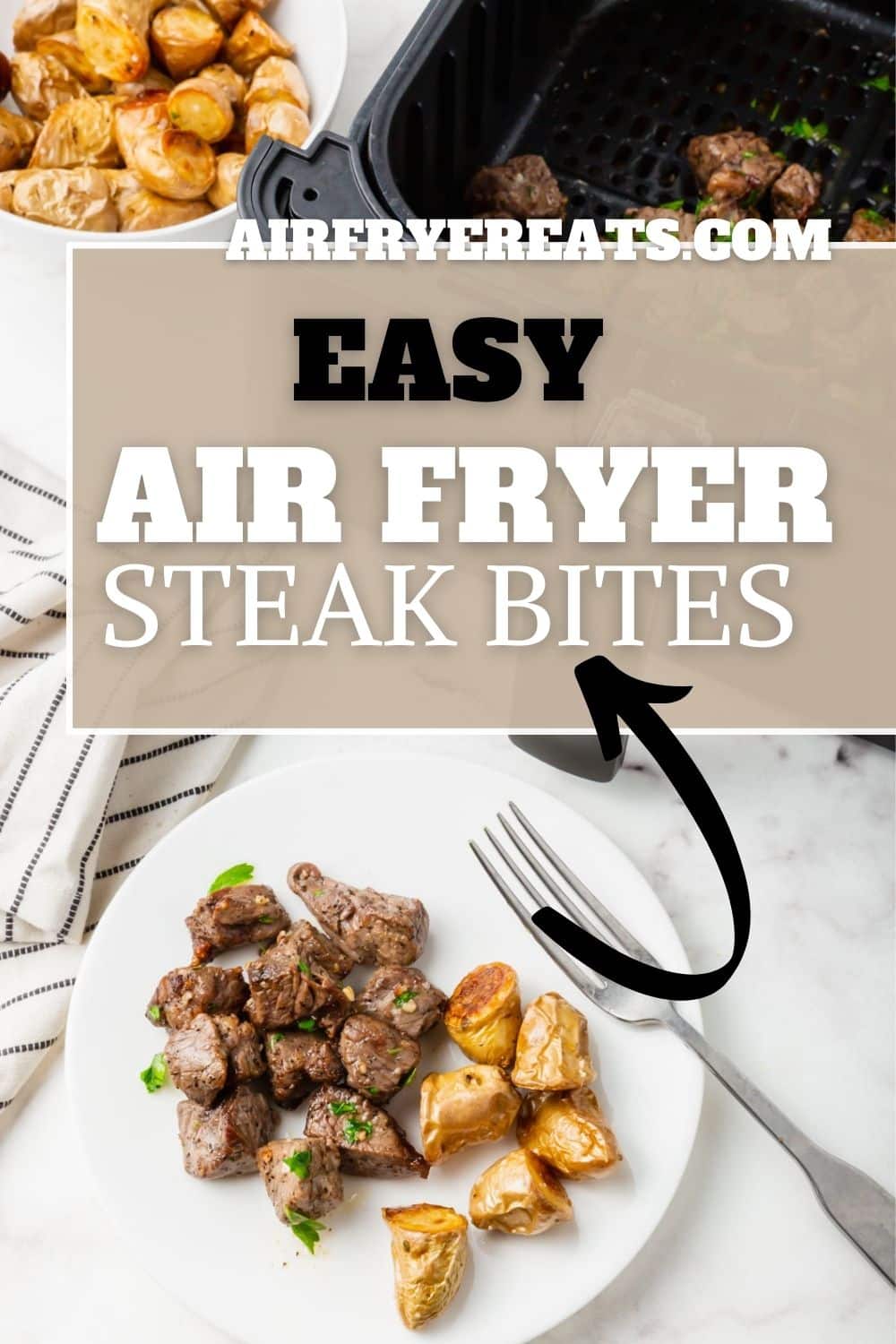 Air Fryer Steak Bites are an easy and convenient way to cook steak that is perfectly cooked and in bite sized pieces. #airfryersteak via @vegetarianmamma
