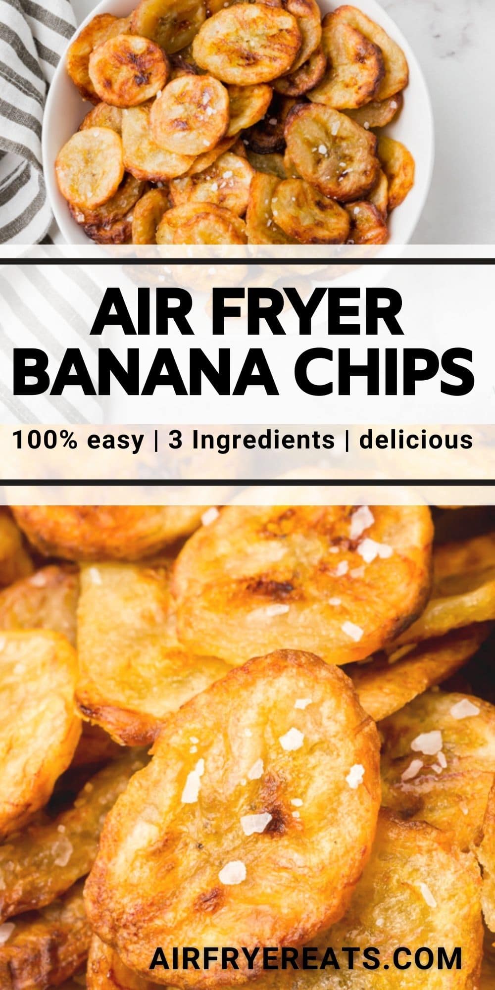 Air Fryer Chips are a healthy, sweet and salty snack that come together quickly and easily in your air fryer with just three ingredients. #airfryer#bananas via @vegetarianmamma