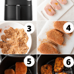 Photo collage showing six steps needed to make air fryer pork chops no breading