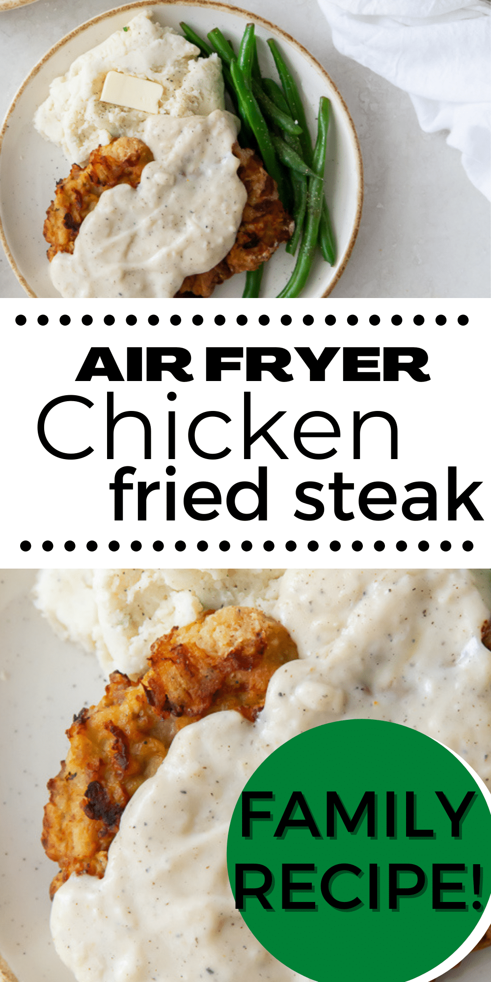 Image of air fryer chicken fried steak with text overlay