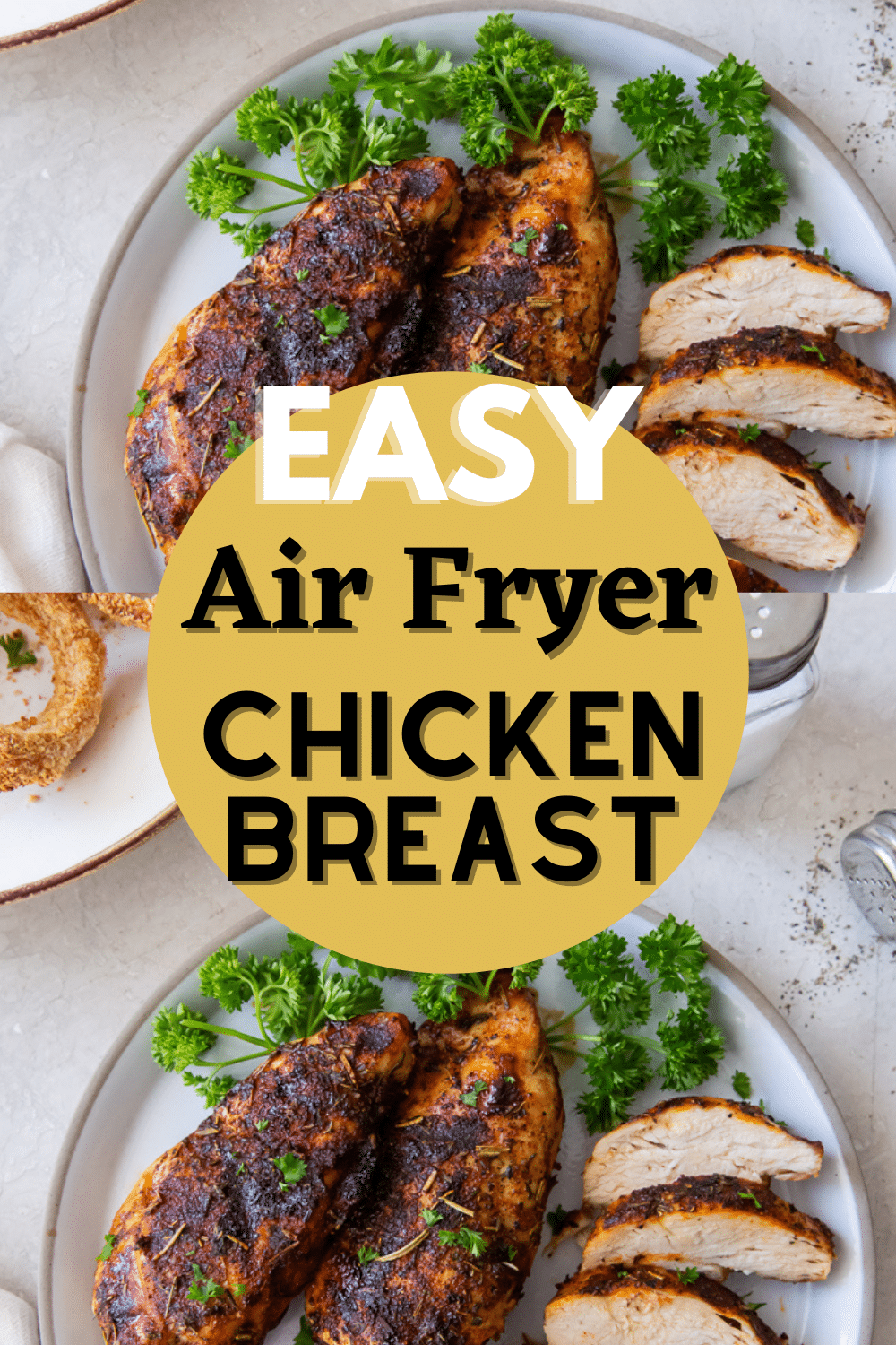 Learn how to make air fryer chicken breast that is juicy, tender, and packed full of flavor! This chicken breast in the air fryer will change the way you make dinner. #airfryerchicken via @vegetarianmamma