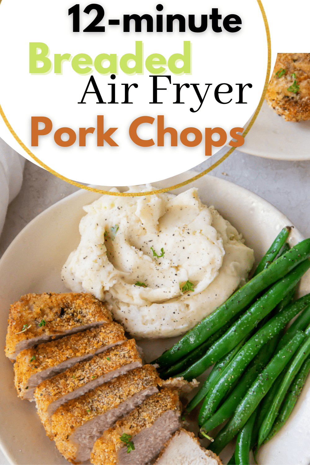 Make the perfect Air Fryer Breaded Pork Chops for dinner! These Air Fryer Pork Chops are perfectly seasoned, lightly breaded, and come out crispy and delicious in under 15 minutes. #airfryerporkchops via @vegetarianmamma