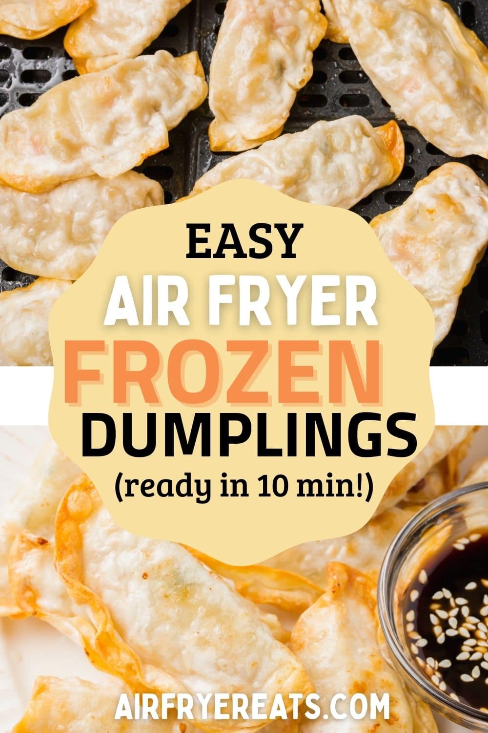Air Fryer Frozen Dumplings turn out crispy on the outside and tender inside. Making frozen dumplings in the air fryer is the easiest and fastest way to cook dumplings, wontons, gyoza, or potstickers. #airfryer #dumplings via @vegetarianmamma