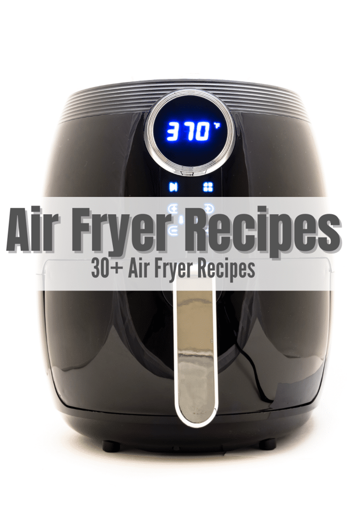 black air fryer with text overlay: air fryer recipes