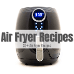 black air fryer with text overlay: air fryer recipes