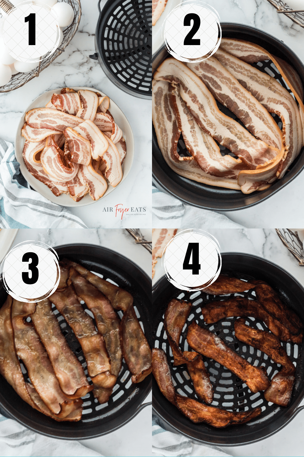 photo collage showing 4 steps to make ninja foodi bacon