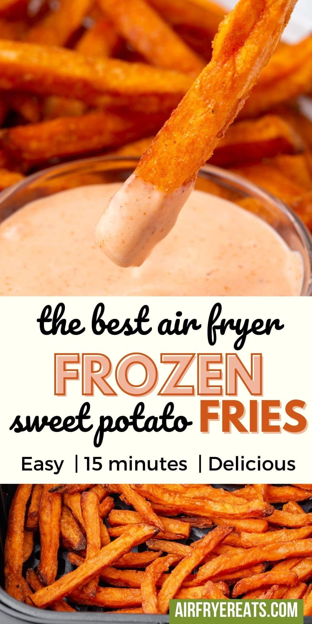 Frozen Sweet Potato Fries in the Air Fryer are a super simple, delicious side dish or snack that you can make in less than 15 minutes! These fries are crispy and perfect, straight from your favorite air fryer. #airfryer #sweetpotatofries via @vegetarianmamma
