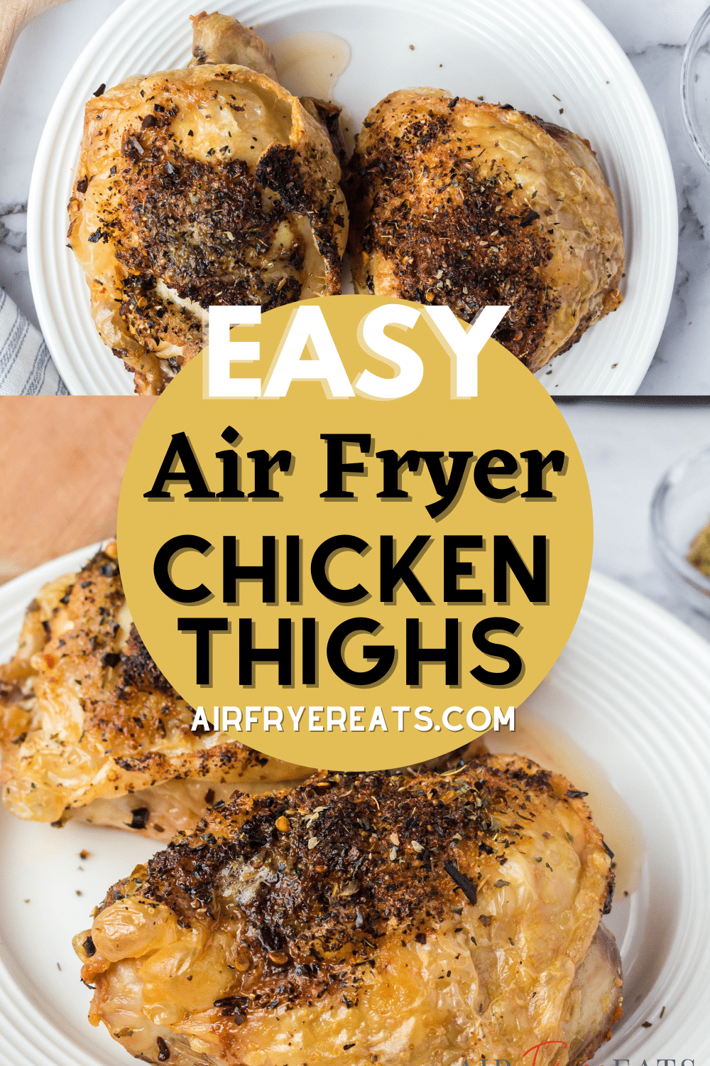 It's easy to make Chicken thighs in the Ninja Foodi! Ninja Foodi Chicken Thighs are air fried in the foodi to make them tender and juicy with perfectly crispy skin. #ninjafoodi #ChickenThighs via @vegetarianmamma