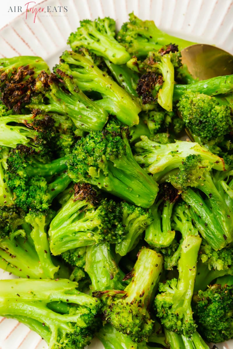 a plate full of air fryer frozen broccoli florets