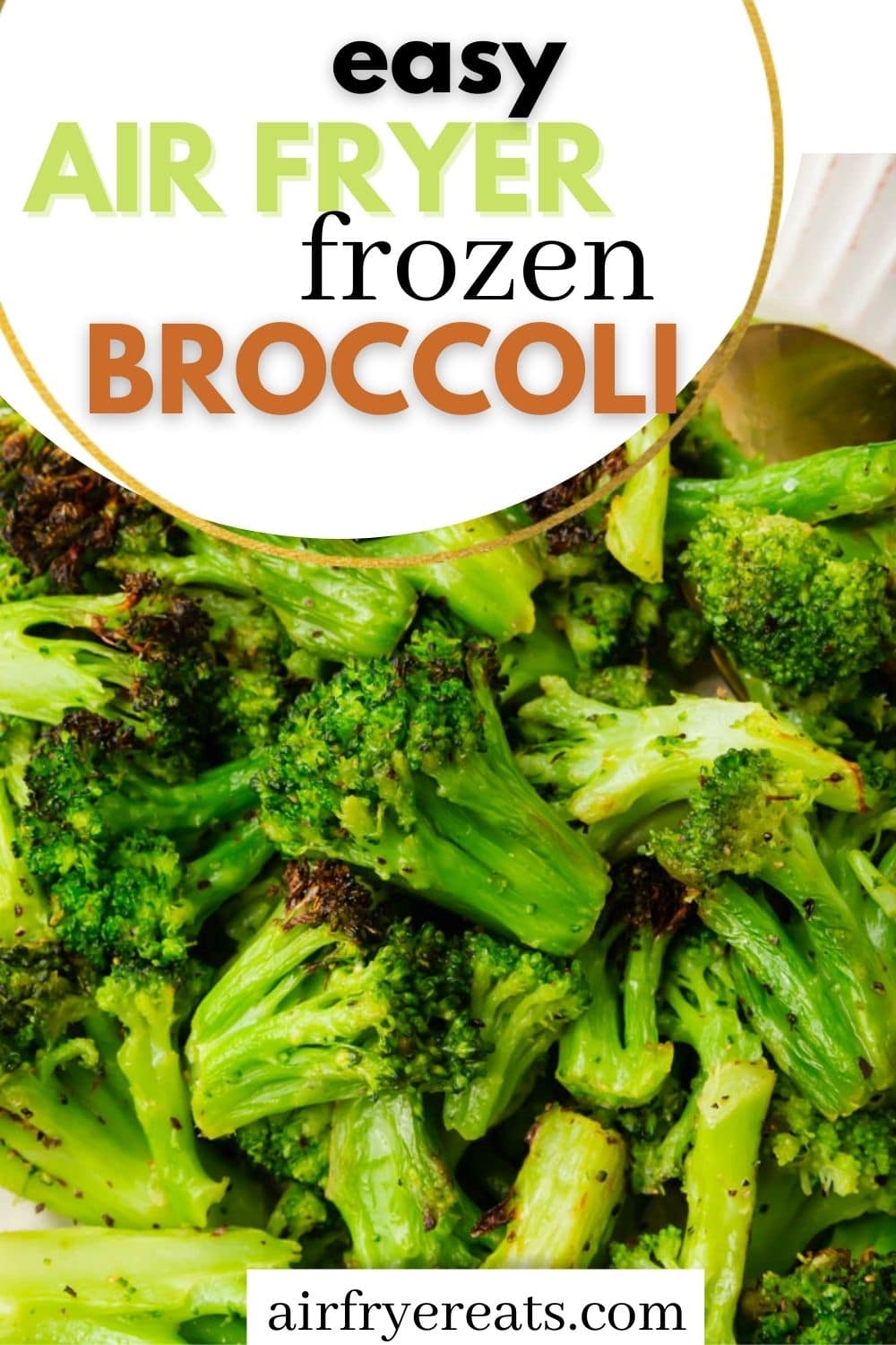 image of air fryer frozen broccoli with text overlay