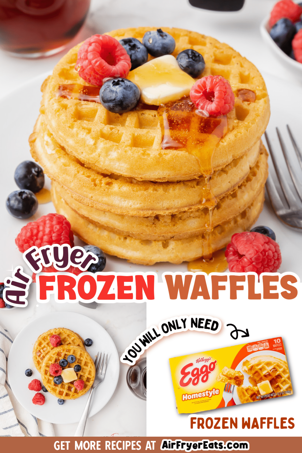 Here are simple instructions for cooking frozen waffles in the air fryer. They are so much better than microwaving, and super quick! via @vegetarianmamma