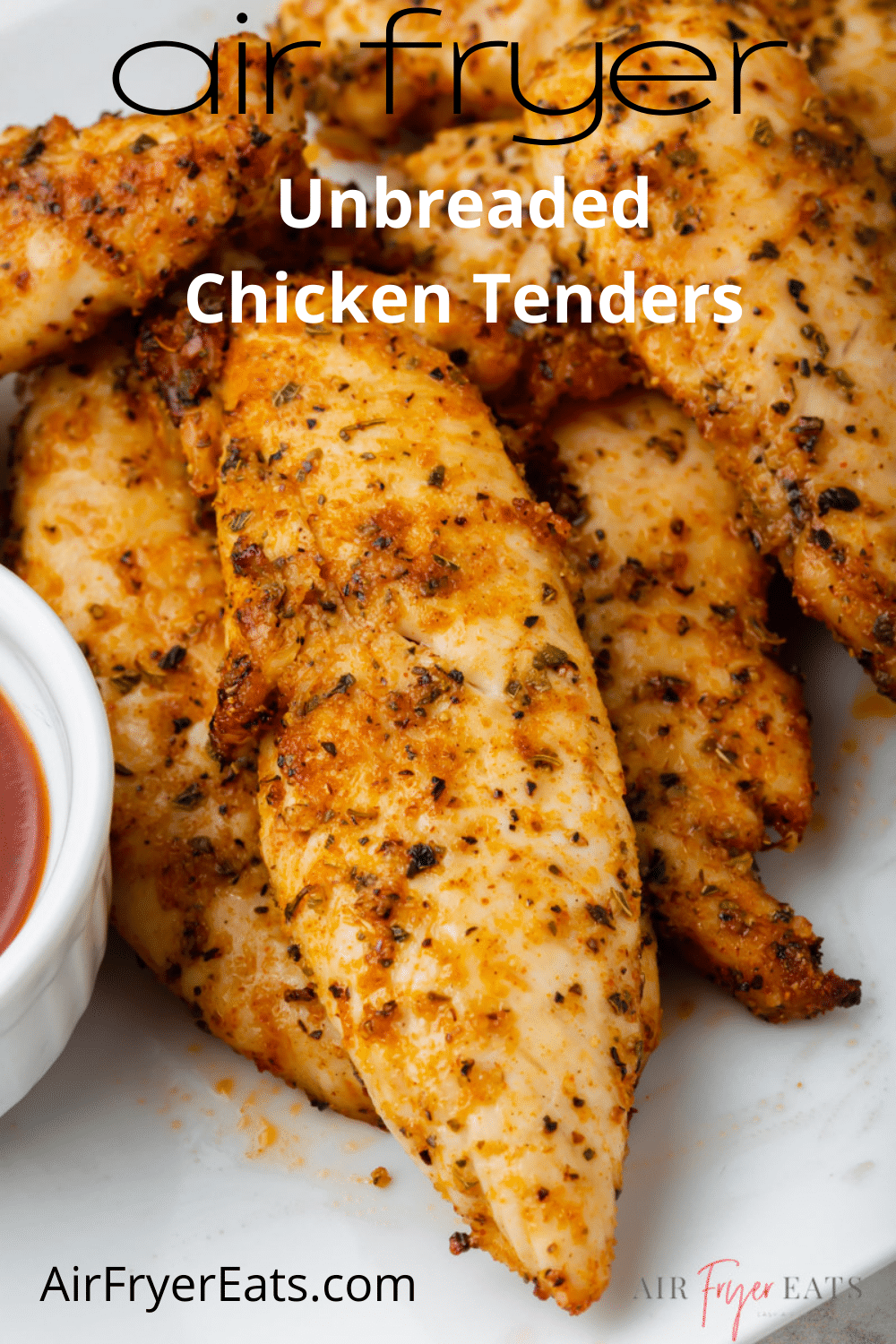 Air Fryer Chicken Tenders (Unbreaded) is the best and easiest way to cook chicken in the air fryer. These unbreaded chicken tenders in the air fryer are perfectly seasoned with herbs and spices and cook in just 10 minutes. Dinner has never been so good! #airfryer #chickentenders via @vegetarianmamma