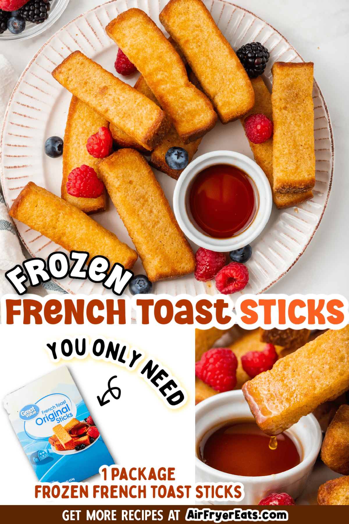 Love hot and fresh french toast sticks, with crispy edges? Make frozen french toast sticks in the air fryer to save time! via @vegetarianmamma