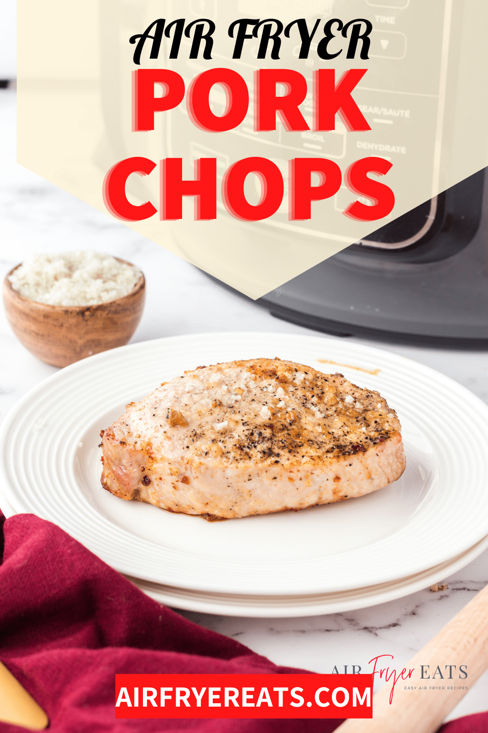 Pork Chops are so easy to air fry in the Ninja Foodi! You'll love how fast these Ninja Foodi Pork Chops are, and how juicy they turn out. via @vegetarianmamma