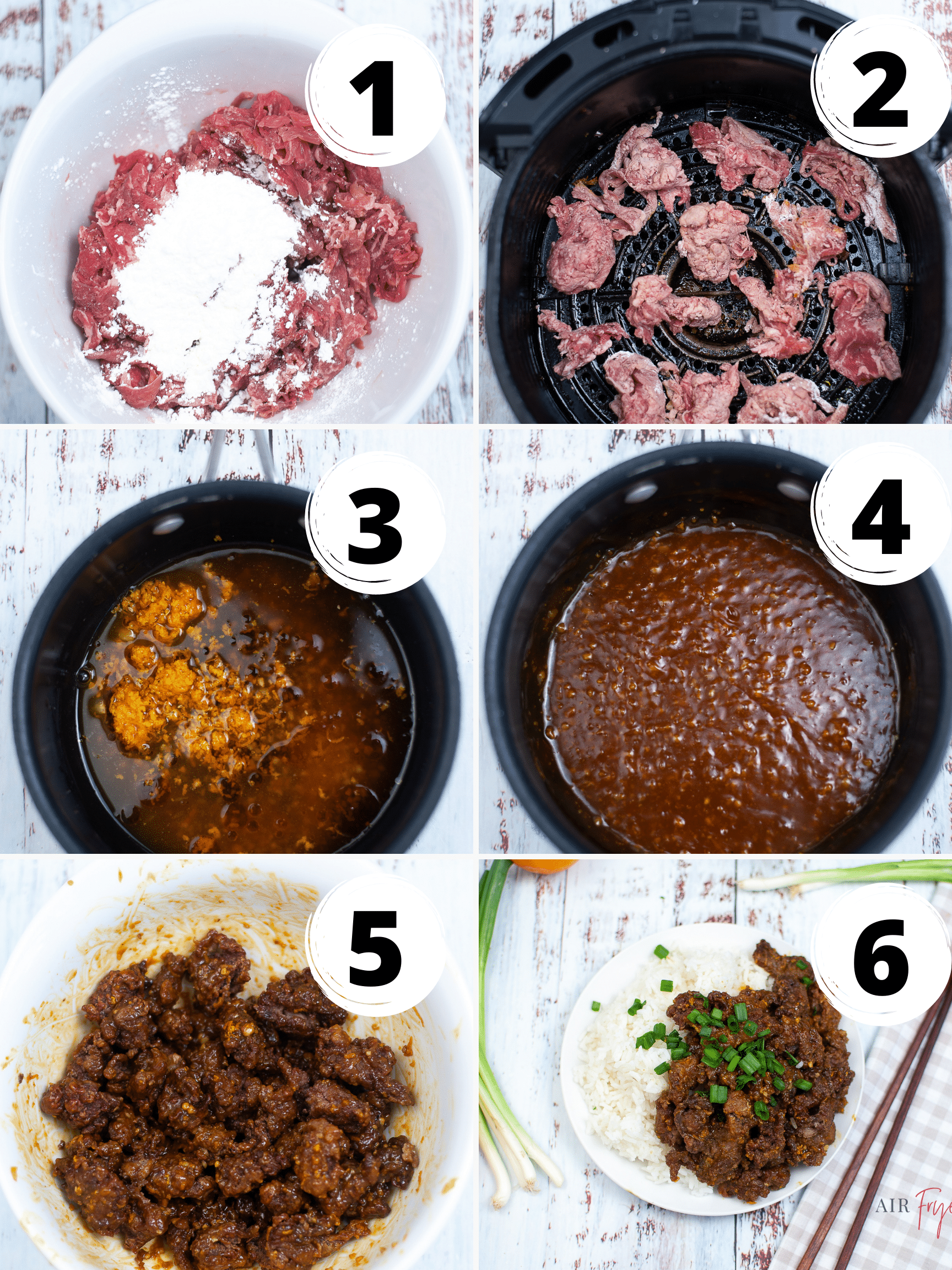 Vertical photo of a 6-step collage showing each step in order to complete the recipe