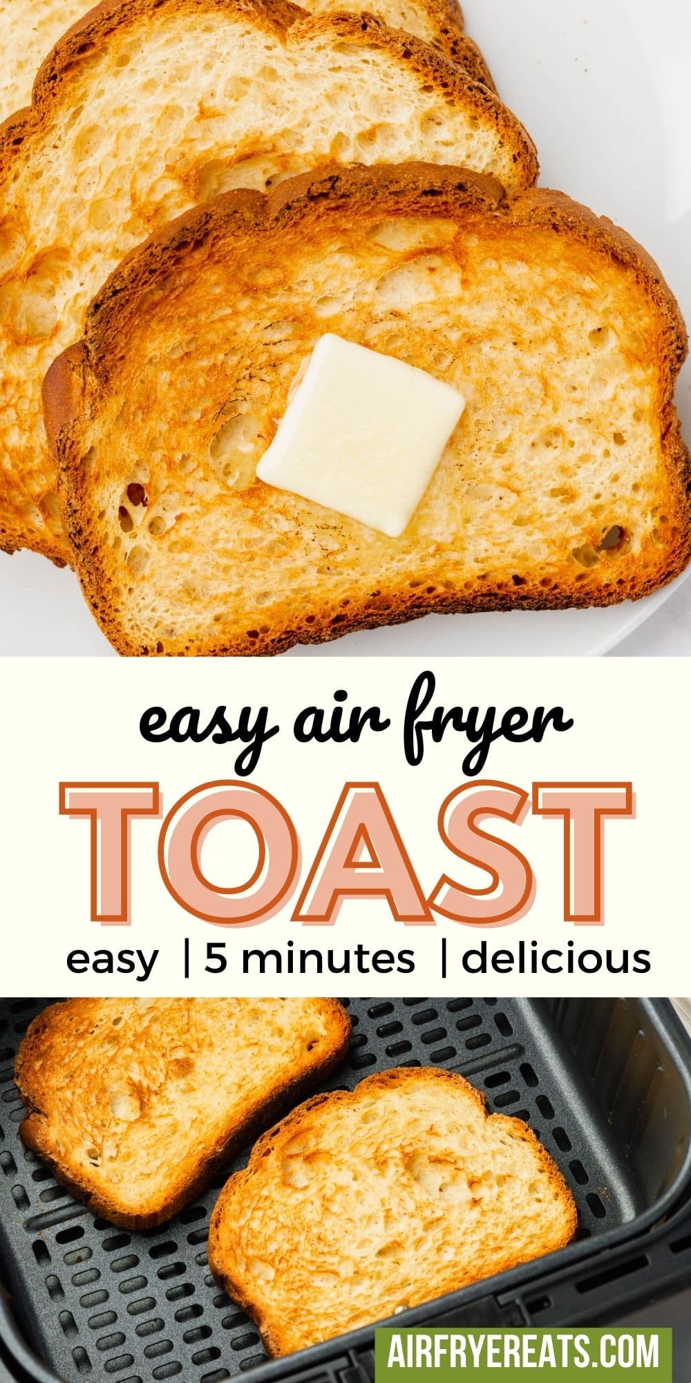 Making toast in the air fryer is an easy and convenient way to start your day. Air Fryer toast is crispy and delicious, plus it's ready in under 5 minutes! via @vegetarianmamma