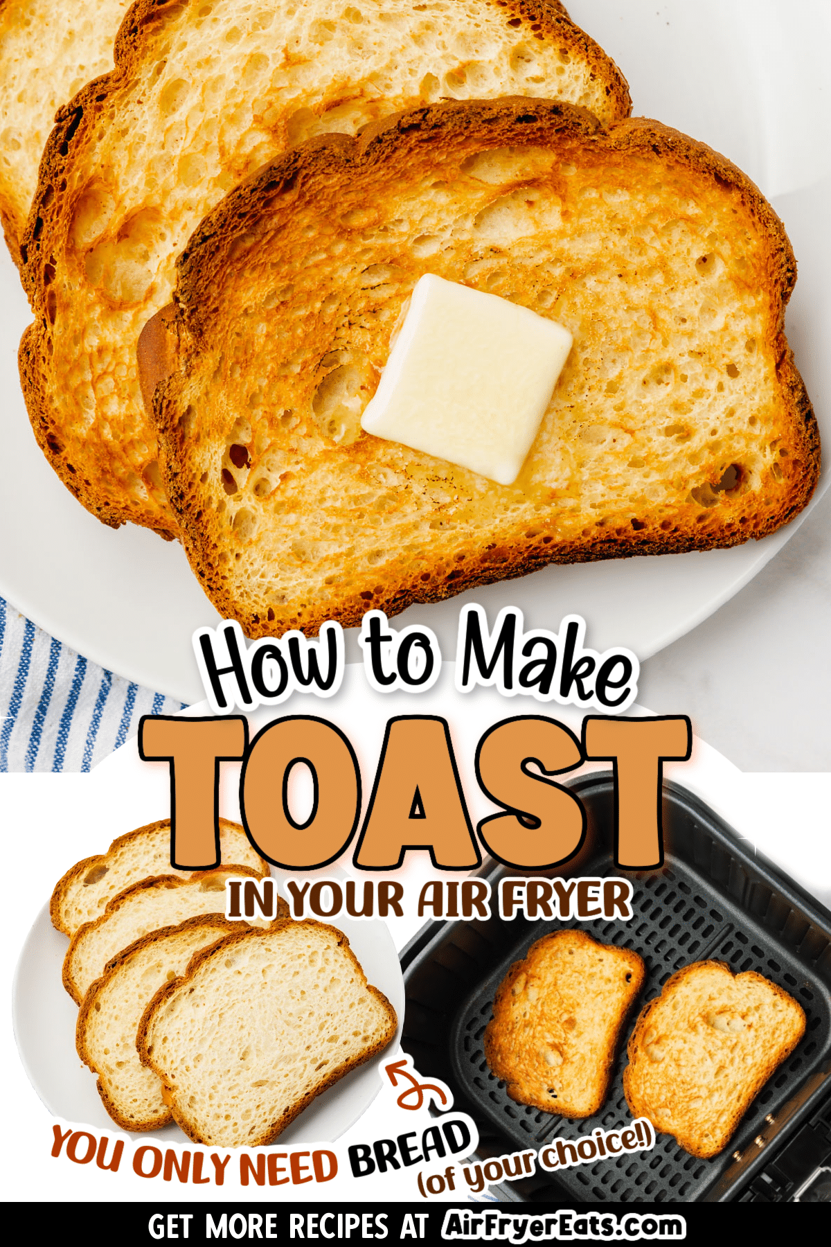 Making toast in the air fryer is an easy and convenient way to start your day. Air Fryer toast is crispy and delicious, plus it's ready in under 5 minutes! via @vegetarianmamma