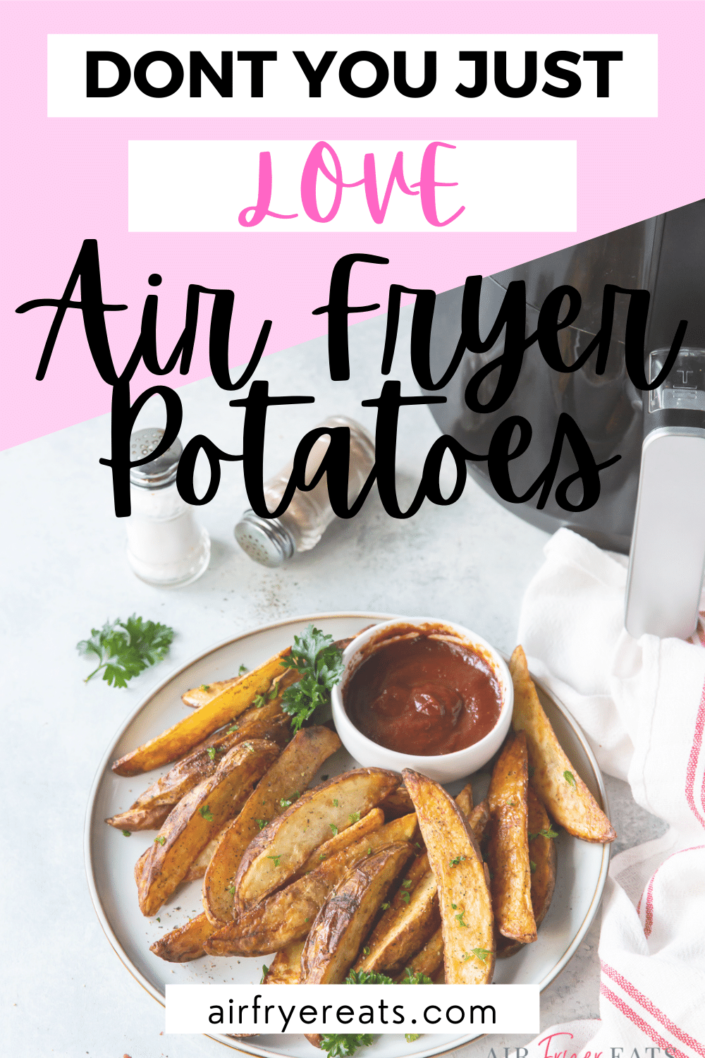 Air Fried Potato Wedges are a quick and easy side dish. They are crispy on the outside, yet tender on the insider. These air fried potato wedges are family friendly and perfect for a side dish or late night snacking! | Air Fryer Potato Wedges | Air Fried Potato Wedges | Air Fryer Potatoes via @vegetarianmamma