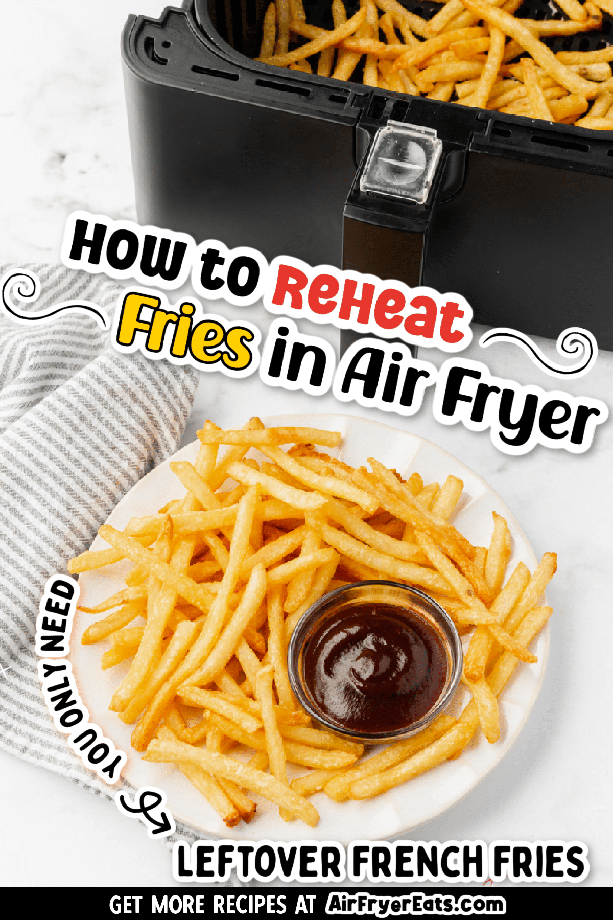 Get all of our best tips and tricks for reheating fries in the air fryer. Learn how to reheat fries in the air fryer, and you'll never have to suffer through cold or microwaved french fries again! via @vegetarianmamma