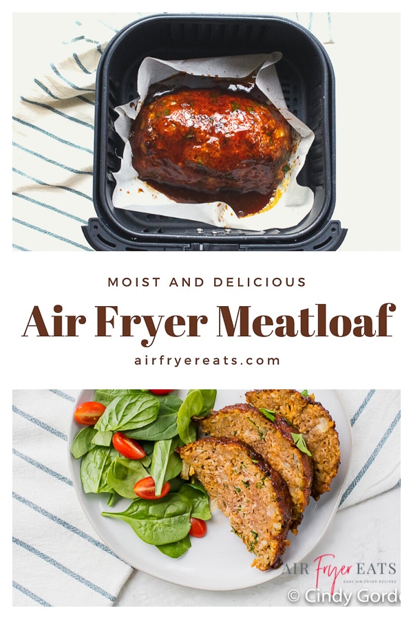 Air Fryer Meatloaf is the perfect combination of flavors! Savory spices and a sweet glaze make for a meatloaf recipe that's done in less than 40 minutes! #meatloaf #airfryermeatloaf #quickmeatloaf #meatloafrecipes via @vegetarianmamma