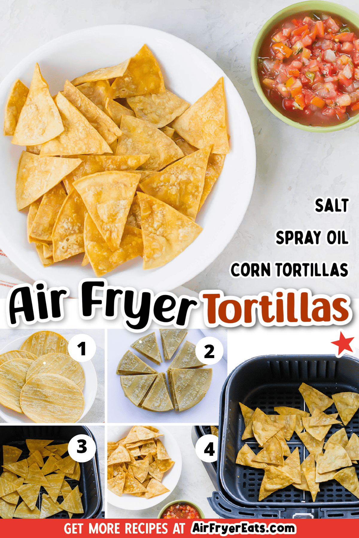 You need this simple recipe for tortilla chips in the air fryer. You won’t believe how easy it is to make fresh corn tortilla chips at home without deep frying! via @vegetarianmamma