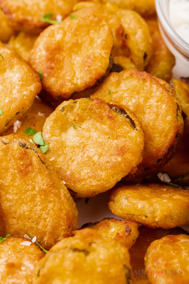 Close up shot of fried pickles made in the air fryer