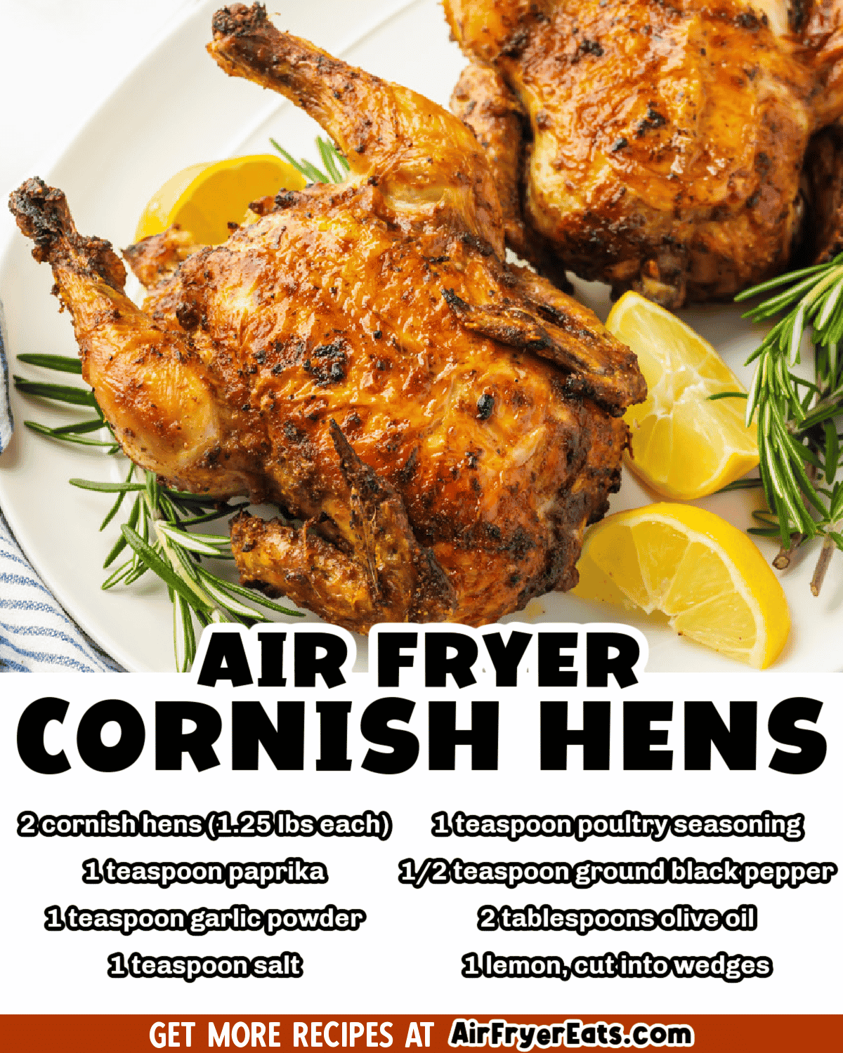 You can cook cornish hen in the air fryer! Your air fryer cornish hen will have crispy skin and the most tender, juicy meat, with very little fuss. via @vegetarianmamma