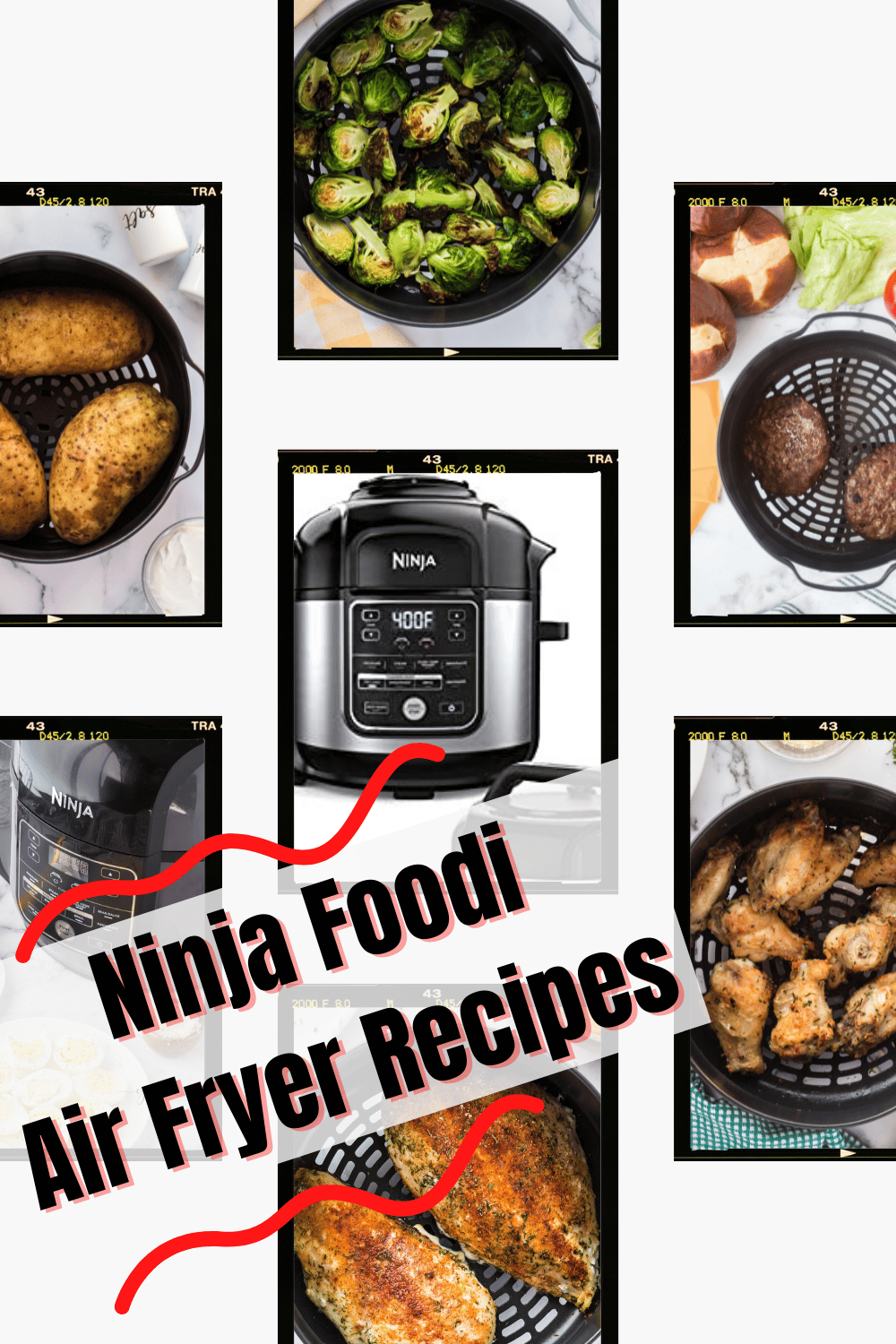 Images of ninja foodi air fryer recipes, text overlay.