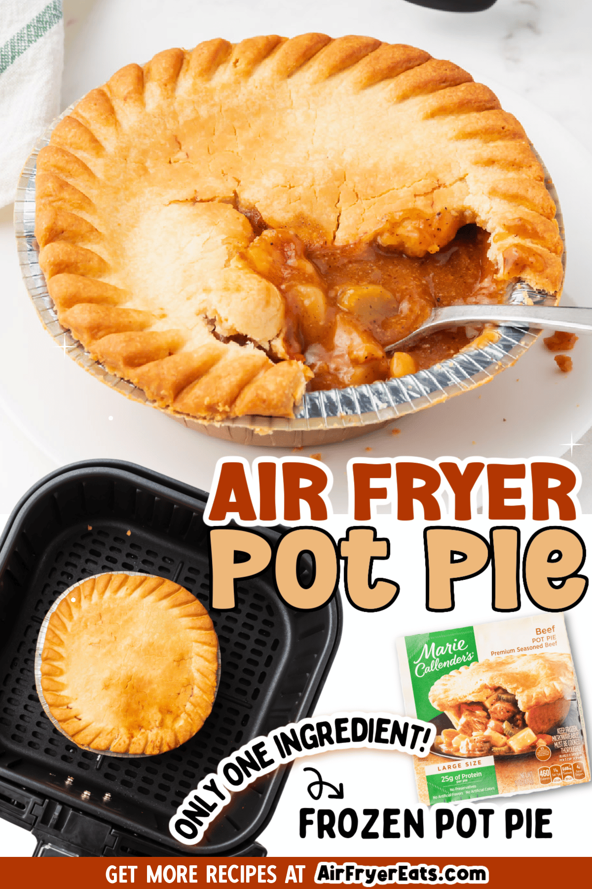 Make a hot, flaky, delicious frozen pot pie in air fryer in half the time that it takes in the oven! A tasty pot pie is the perfect convenient comfort food, and the air fryer makes cooking it quick and easy. via @vegetarianmamma