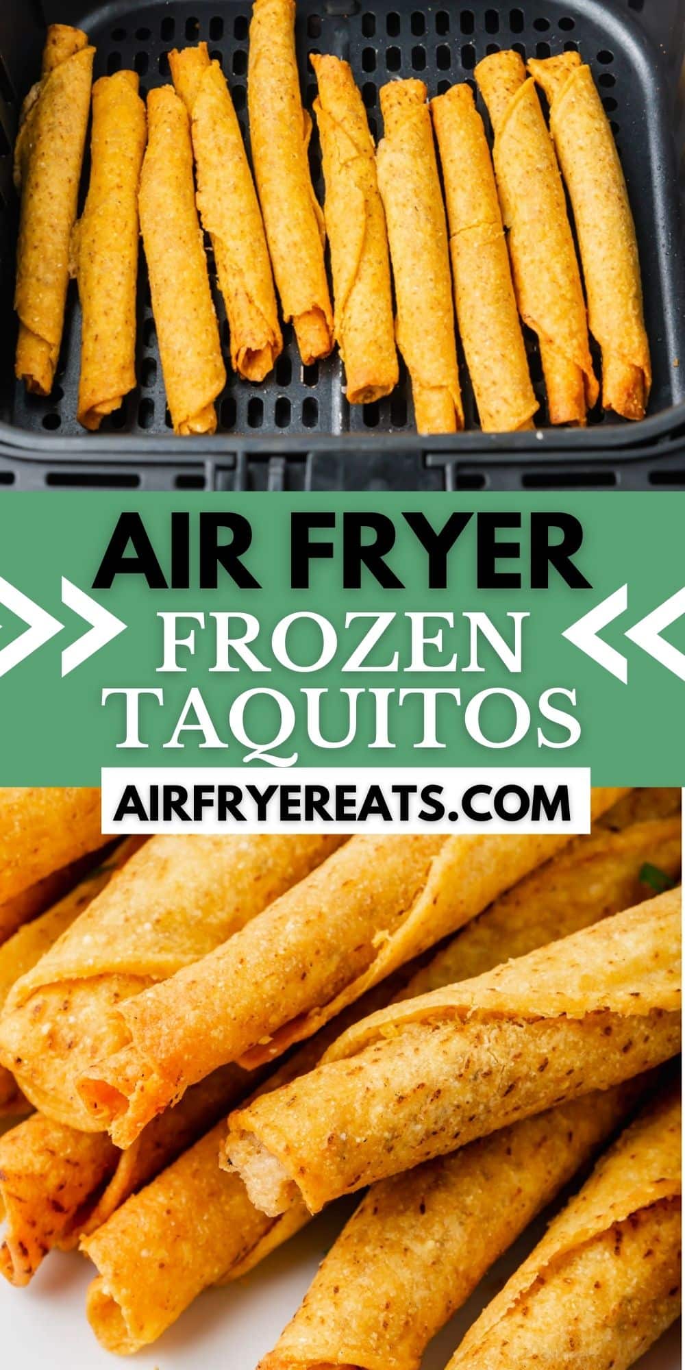 Hot and delicious, Frozen Taquitos in the Air Fryer are ready in half the time as the oven and crispier than the microwave. Learn how to make air fryer frozen taquitos with these simple instructions. via @vegetarianmamma