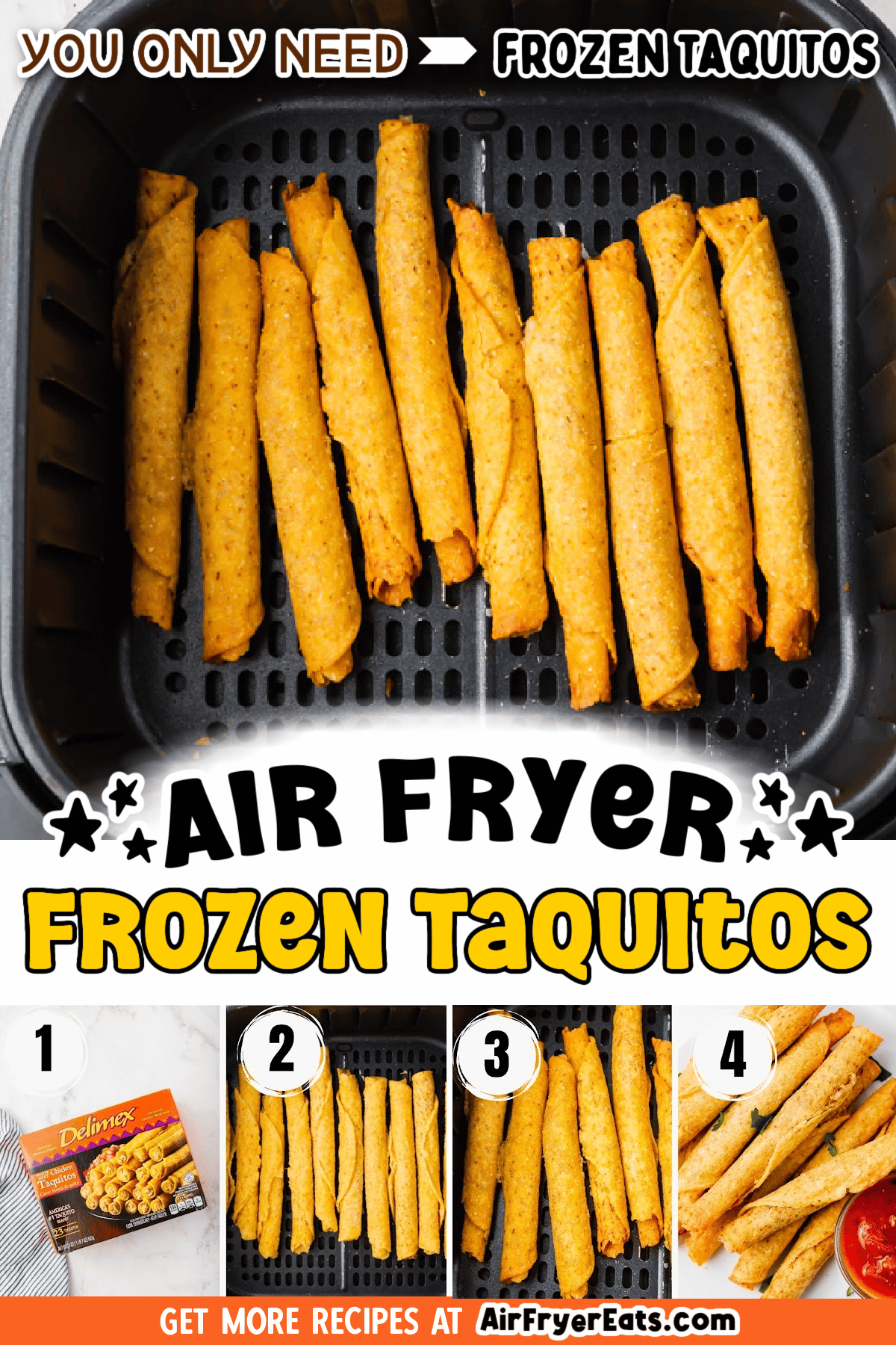 Hot and delicious, Frozen Taquitos in the Air Fryer are ready in half the time as the oven and crispier than the microwave. Learn how to make air fryer frozen taquitos with these simple instructions. via @vegetarianmamma