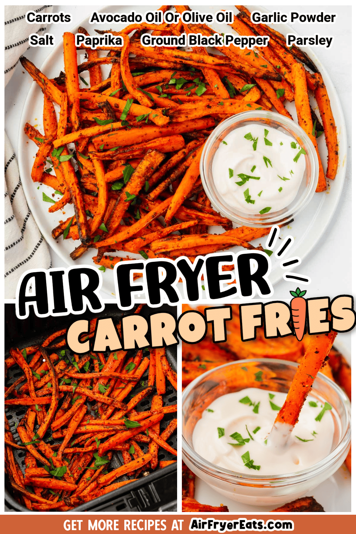 Crispy Air Fryer Carrot Fries are a healthy alternative to potatoes, and ridiculously delicious! It's easy to make carrot fries in the air fryer in under 20 minutes. via @vegetarianmamma