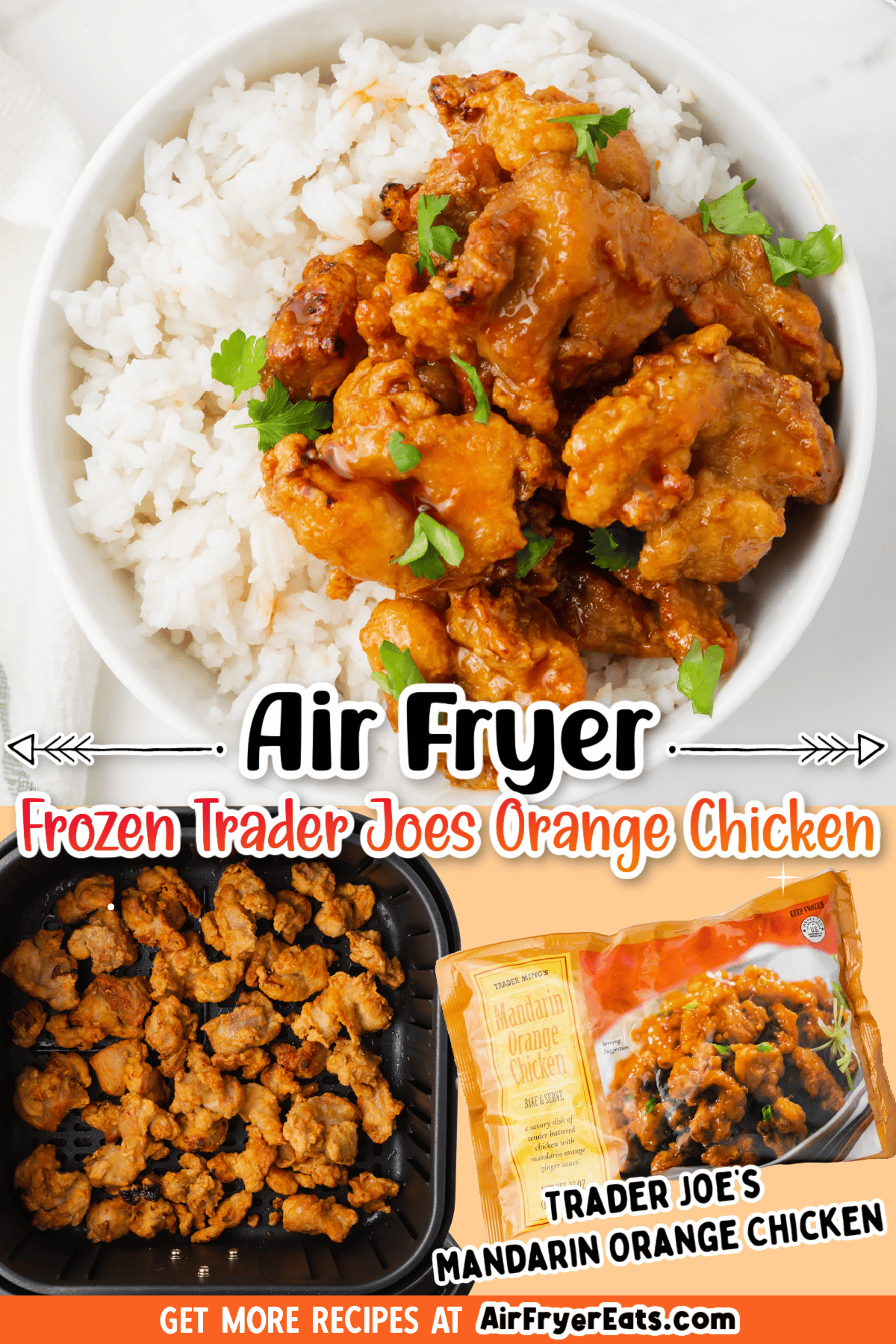This Trader Joe's Orange Chicken Air Fryer Recipe will help you to make this delicious and popular frozen Chinese chicken in just minutes. via @vegetarianmamma