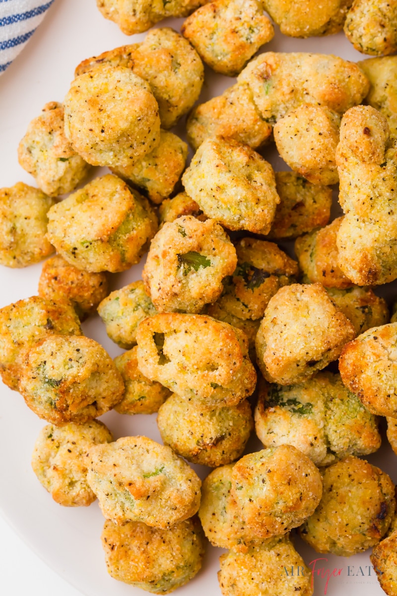 crispy breaded okra that's been cooked in the air fryer.