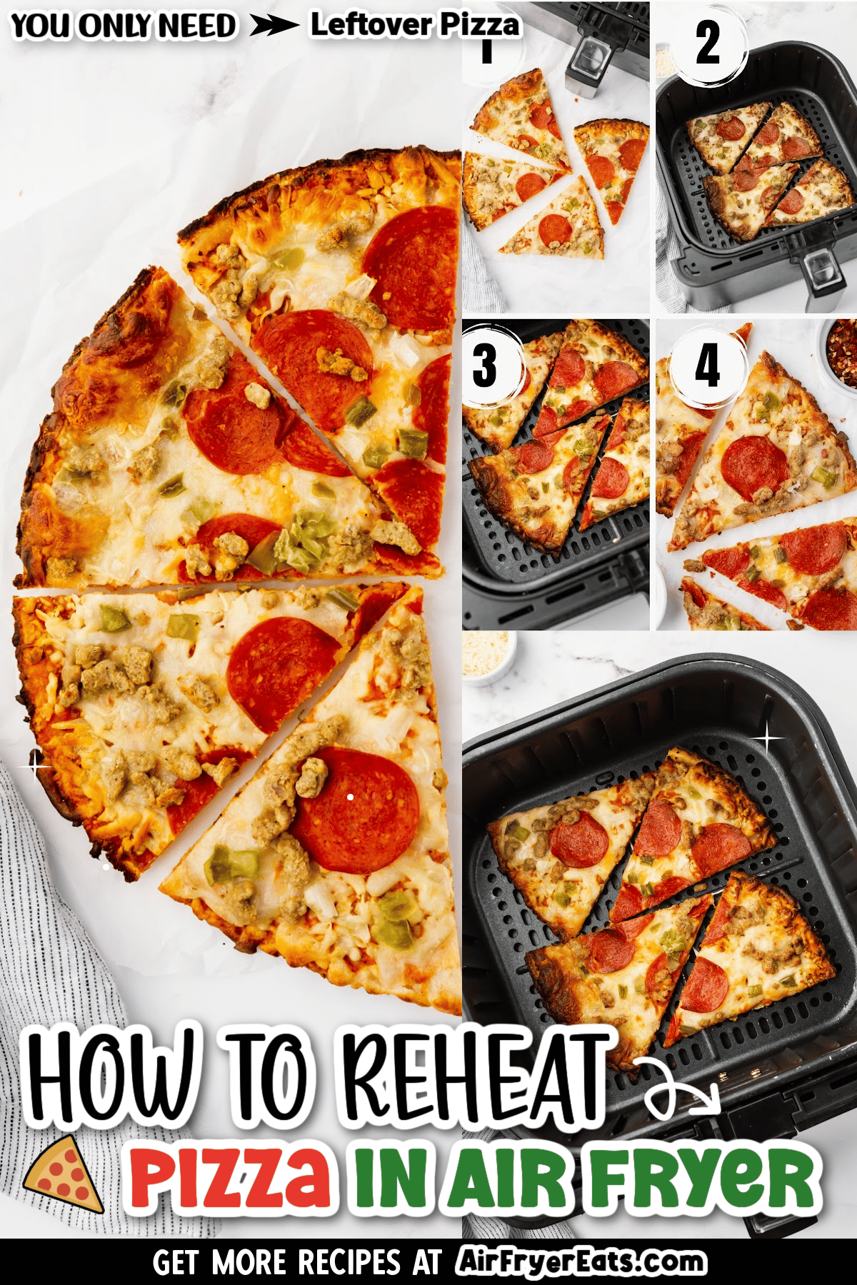 Learn exactly how to reheat pizza in the air fryer so that it tastes just as good as when it was fresh! This easy air fryer pizza reheating method is fool-proof. via @vegetarianmamma