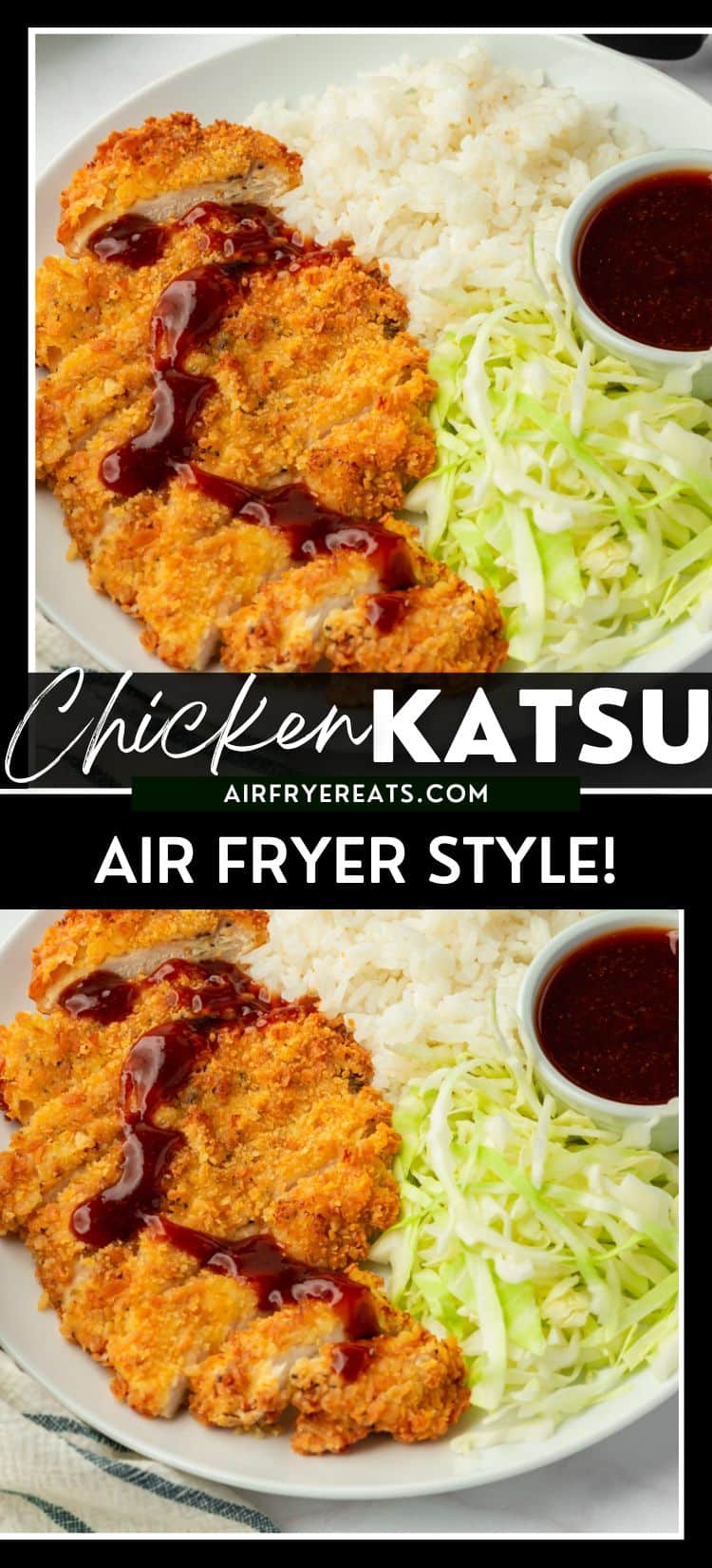 Use your favorite countertop appliance to make Air Fryer Chicken Katsu! It's just like your favorite Japanese restaurant's fried chicken cutlets, complete with a homemade tonkatsu sauce. via @vegetarianmamma