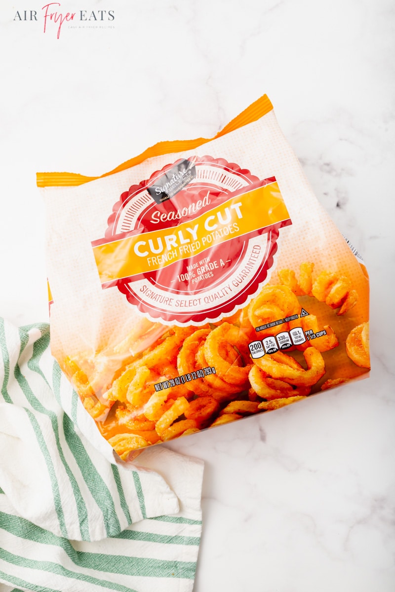 a package of curly cut frozen french fries. 