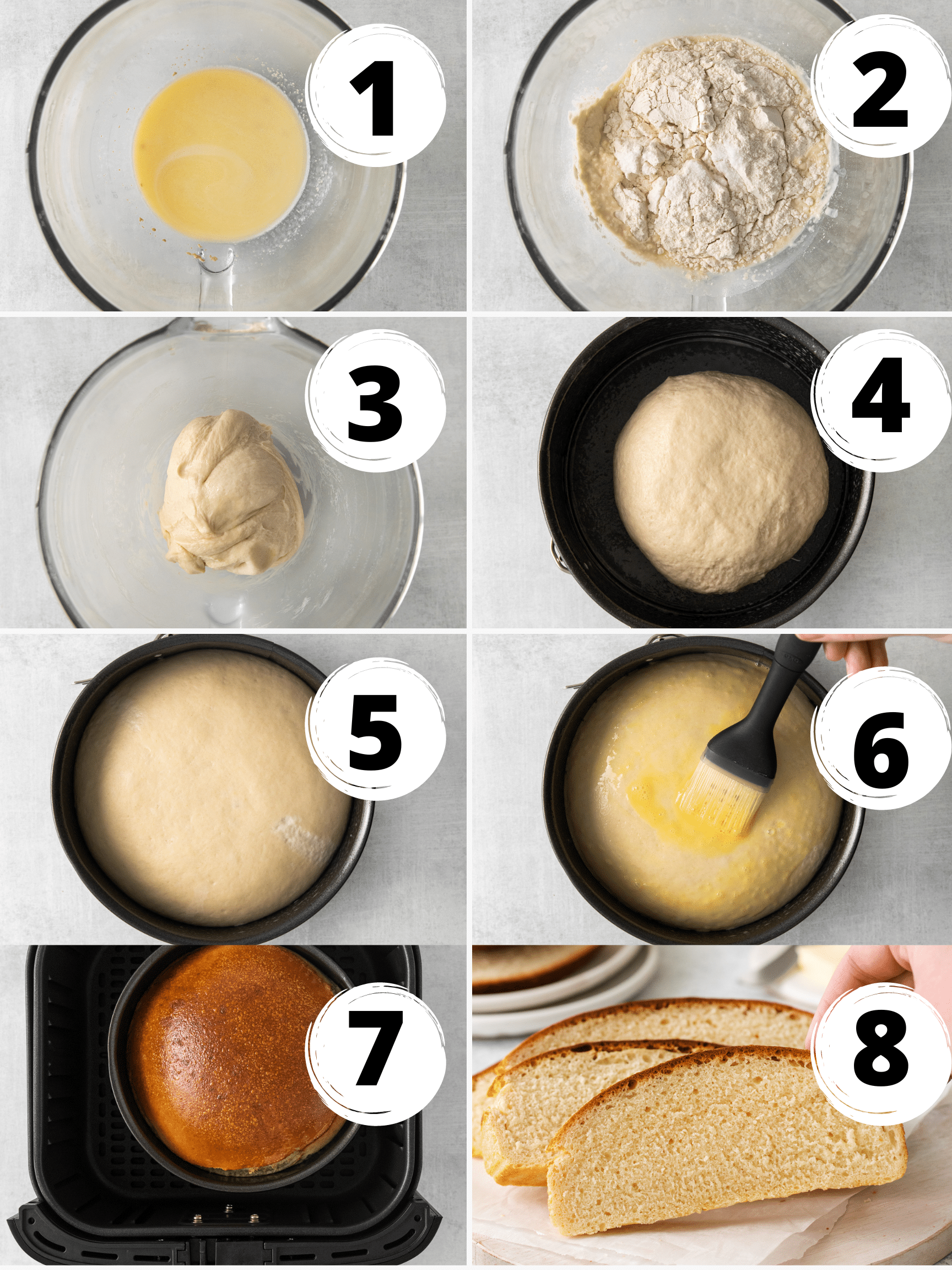 Collage of photos showing the steps to make Air Fryer Bread.
