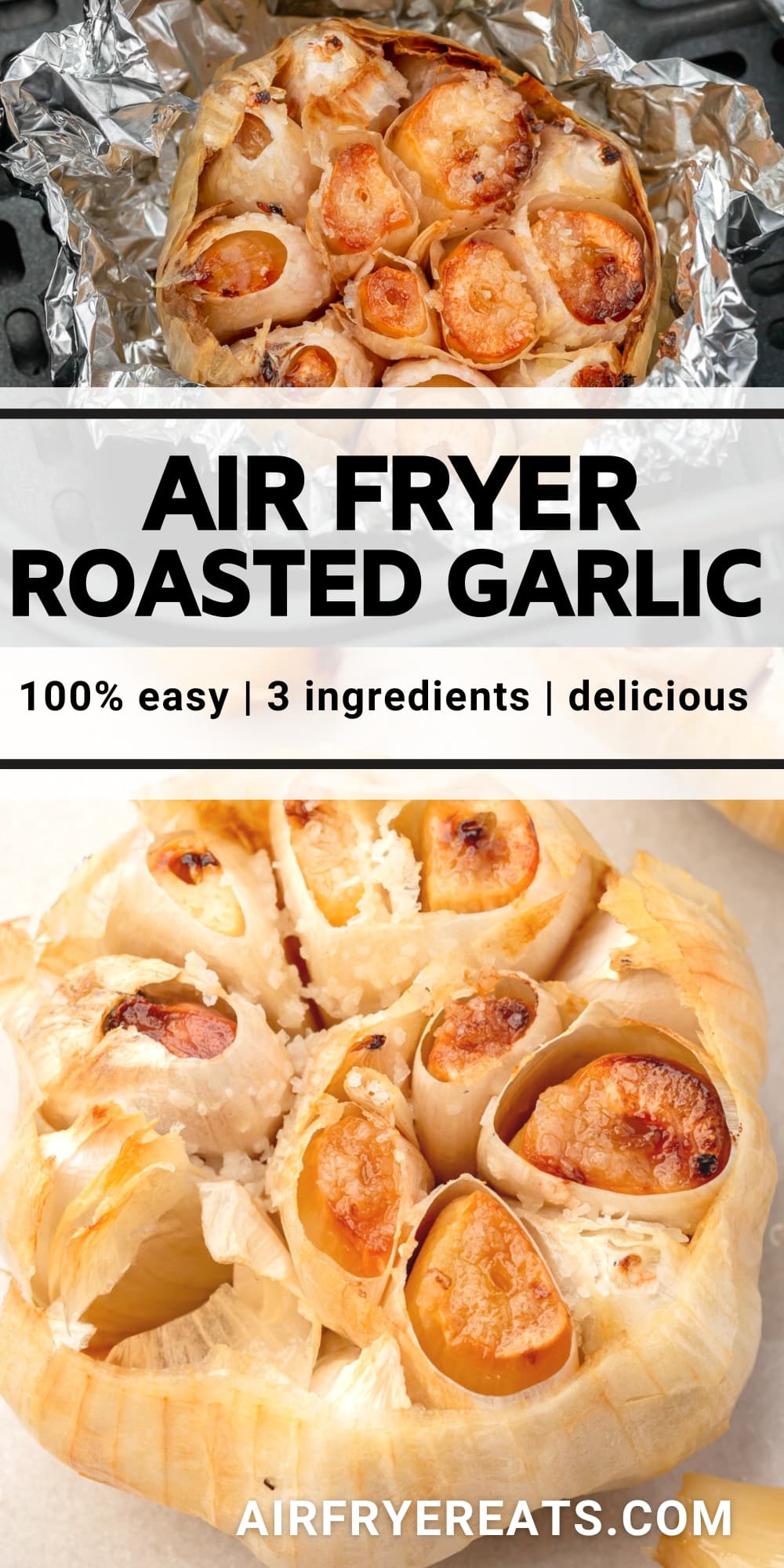 Roasted Garlic in the Air fryer takes less than half an hour, uses just three ingredients, and creates the most delicious caramelized garlic cloves. via @vegetarianmamma
