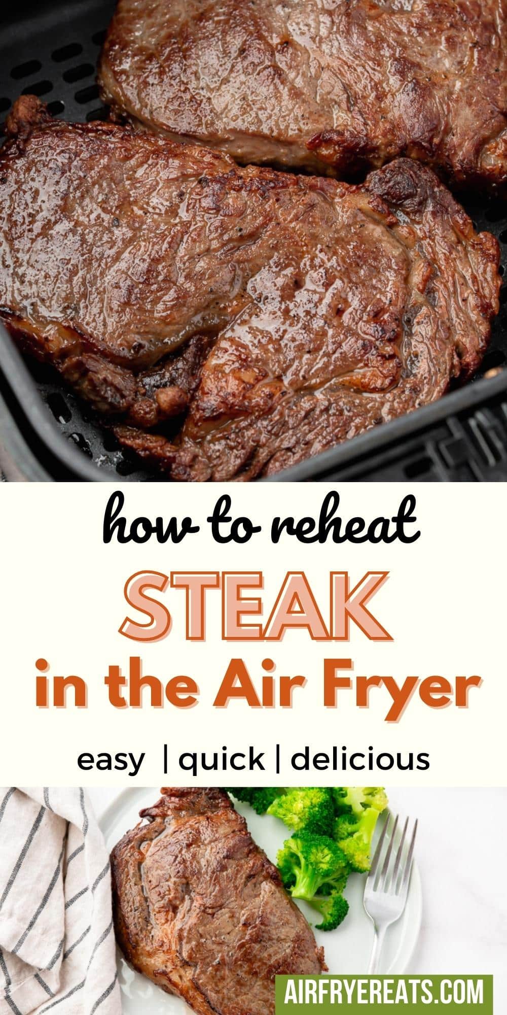 Learn how to reheat steak in the air fryer perfectly, so that it is as juicy and delicious as it was when you first cooked it! via @vegetarianmamma